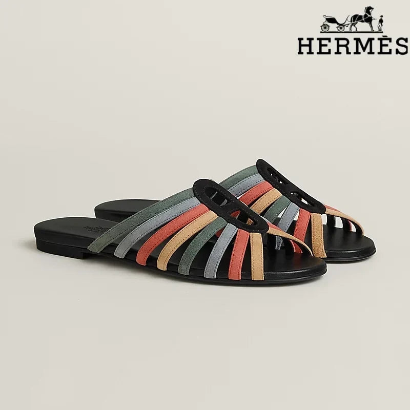 Herm¨¨s Multicolor Suede Flat Slide Sandals