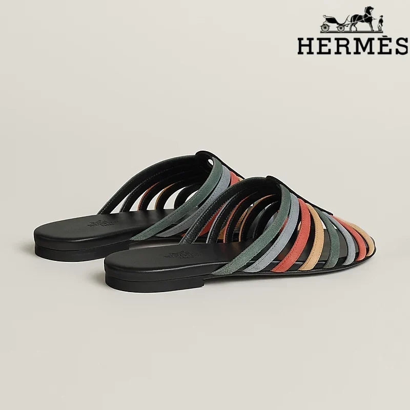 Herm¨¨s Multicolor Suede Flat Slide Sandals