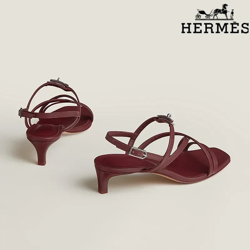 Herm¨¨s Burgundy Calfskin Crisscross Strap Kitten Heel Sandals