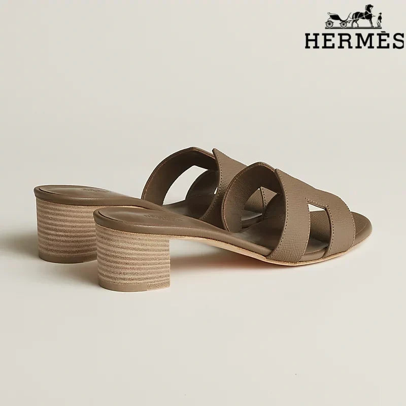 Herm¨¨s Oasis Taupe Block Heel Mules