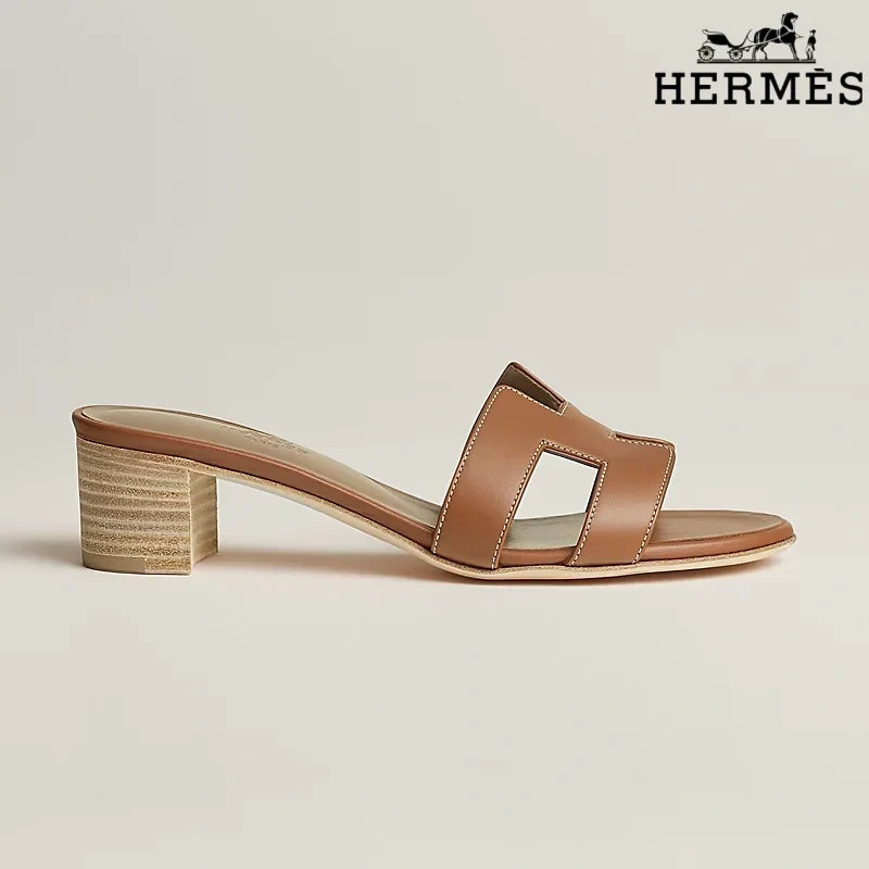 Herm¨¨s Brown Leather Heeled Slide Sandals