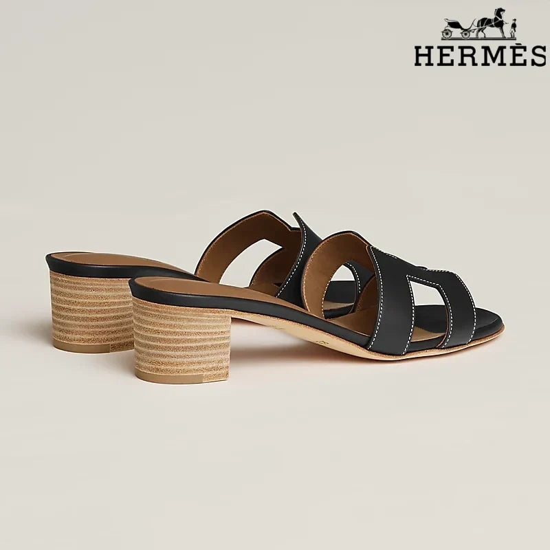 Herm¨¨s Brown Leather Oran Slide Sandals
