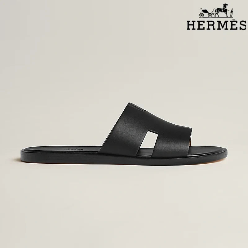 Herm¨¨s Black Leather Oran Slide Sandals