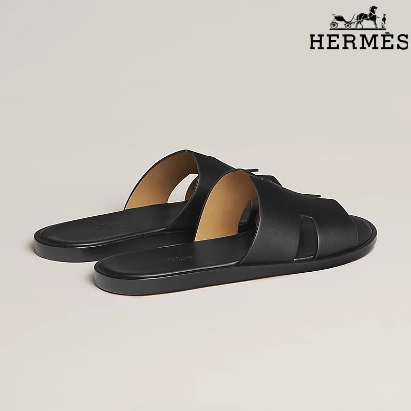 Herm¨¨s Black Leather Oran Slide Sandals