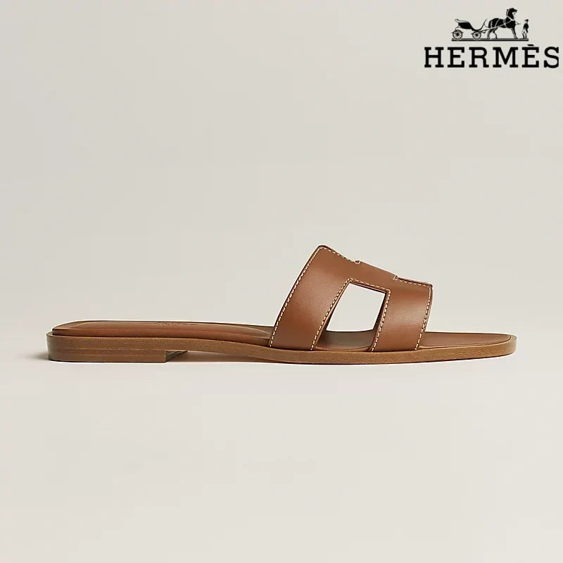 Herm¨¨s Brown Leather Oran Slide Sandals