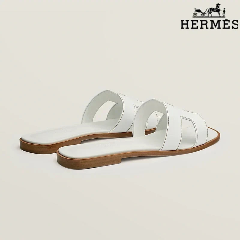 Herm¨¨s  female slides White Leather Oran Slide Sandals