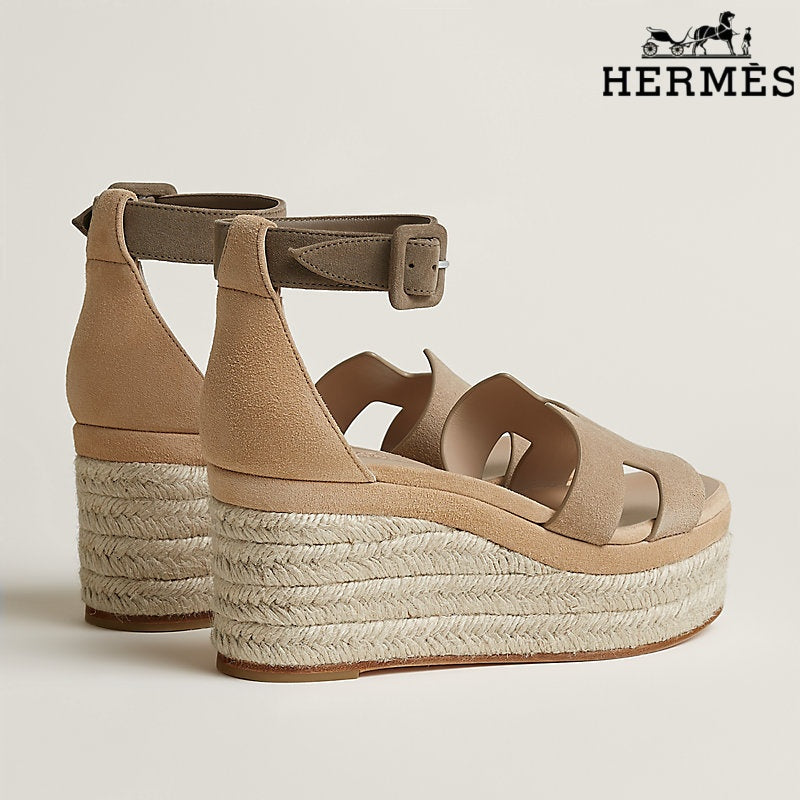 Herm¨¨s Beige Suede Wedge Espadrille Sandal