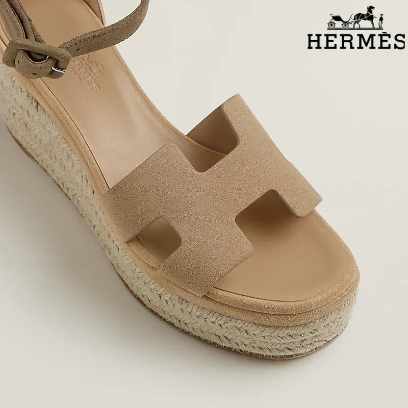 Herm¨¨s Beige Suede Wedge Espadrille Sandal