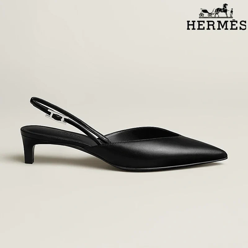Herm¨¨s Black Leather Slingback Kitten Heels