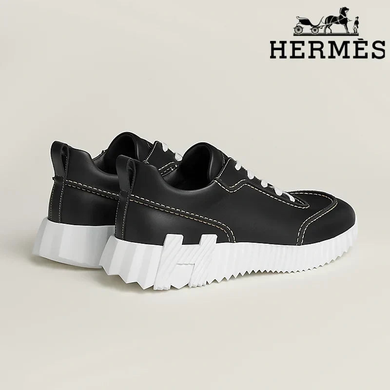 Herm¨¨s Black Leather Ridged Sole Sneakers
