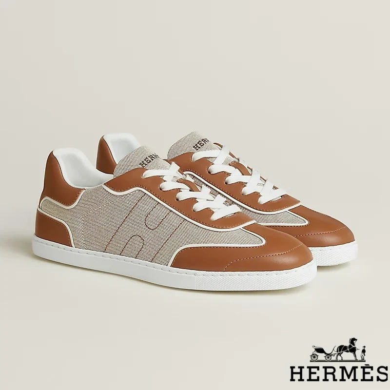 Herm¨¨s Brown Canvas and Leather Low Sneakers