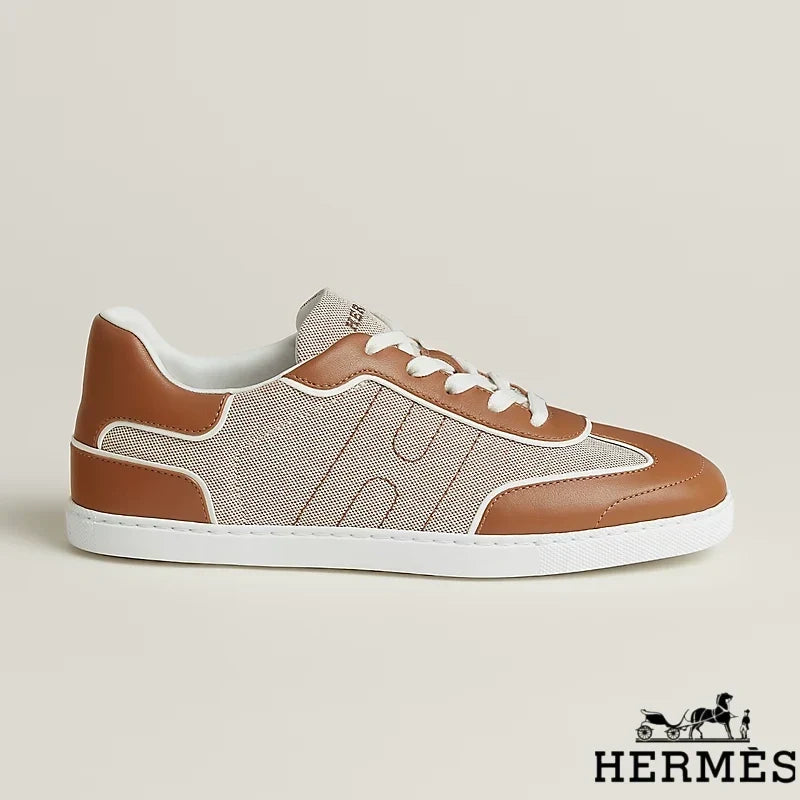 Herm¨¨s Brown Canvas and Leather Low Sneakers