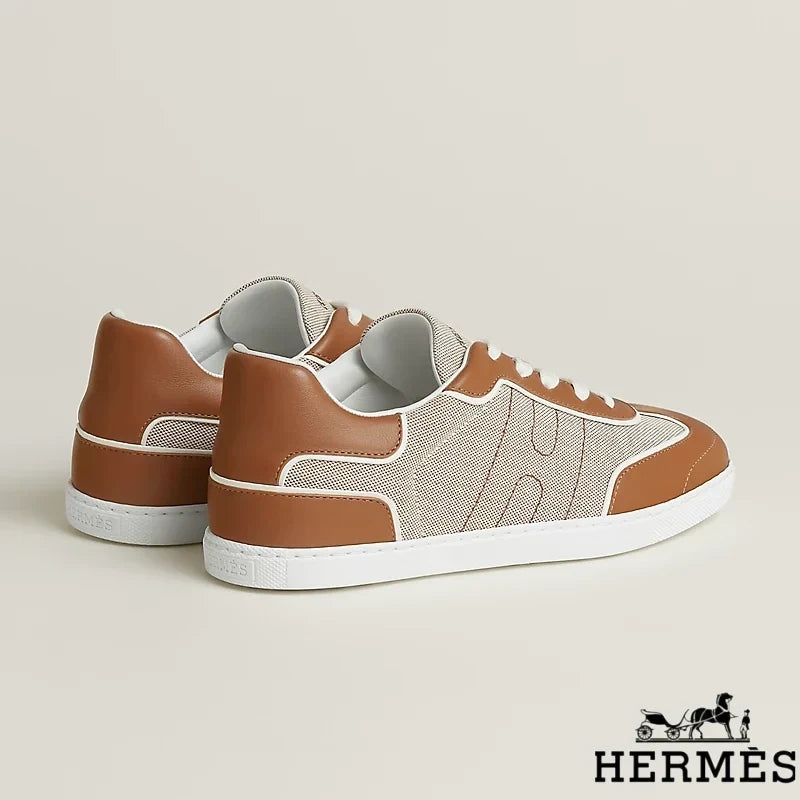 Herm¨¨s Brown Canvas and Leather Low Sneakers