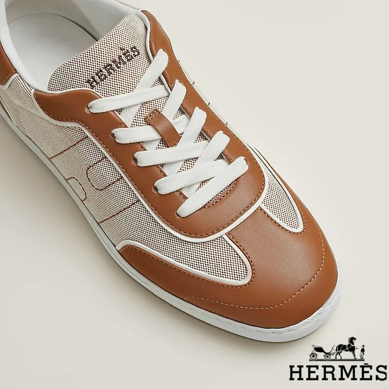 Herm¨¨s Brown Canvas and Leather Low Sneakers