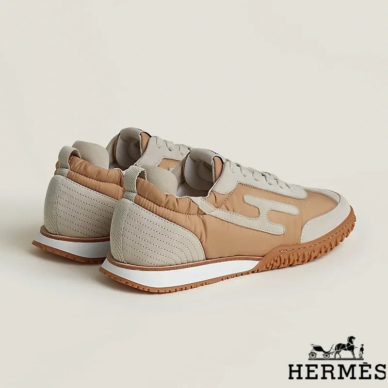 Herm¨¨s Camel Mixed Fabric Retro Sneakers