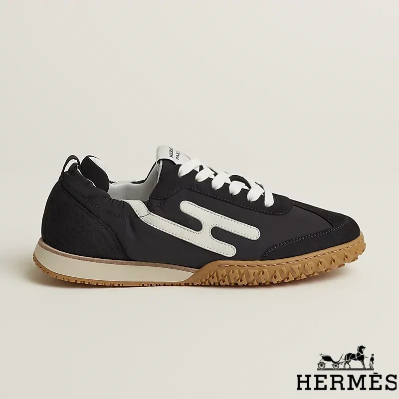 Herm¨¨s Black Mixed Fabric Retro Sneakers