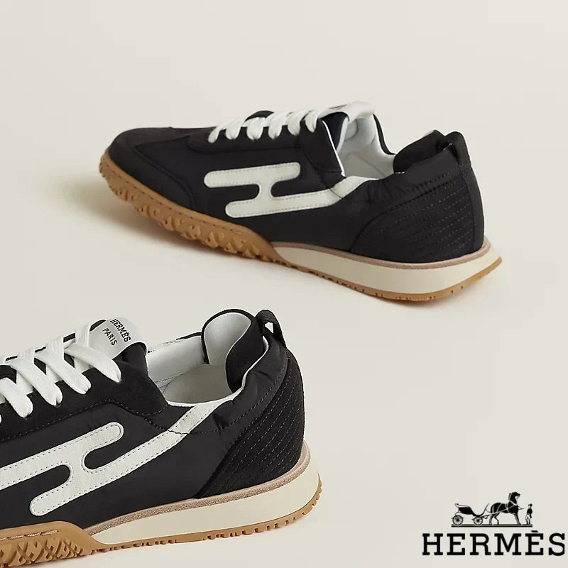 Herm¨¨s Black Mixed Fabric Retro Sneakers