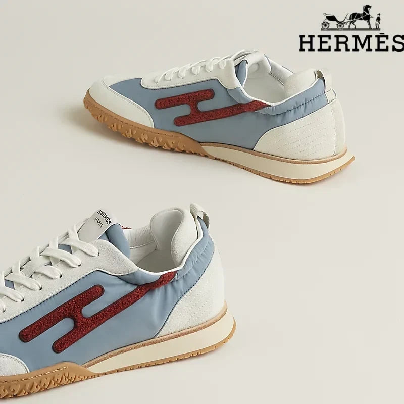 Herm¨¨s Light Blue, White and Red H-Logo Sneakers