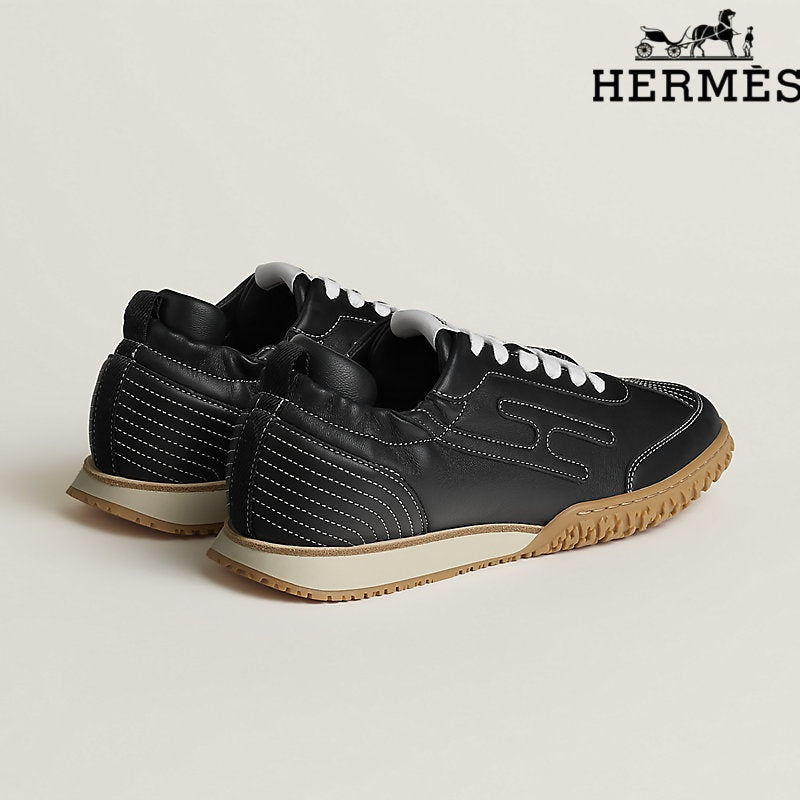 Herm¨¨s Black Leather H-Logo Sneakers