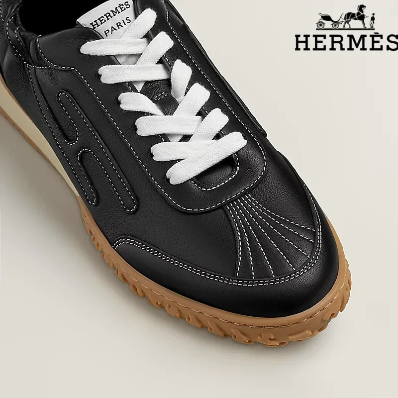 Herm¨¨s Black Leather H-Logo Sneakers