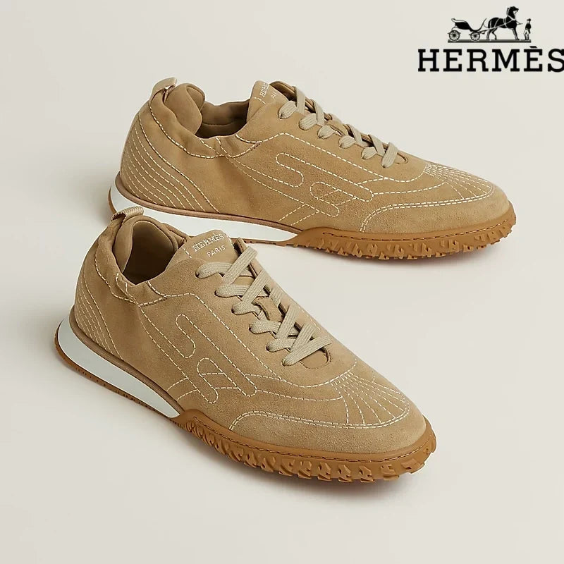 Herm¨¨s Khaki Suede H-Logo Sneakers