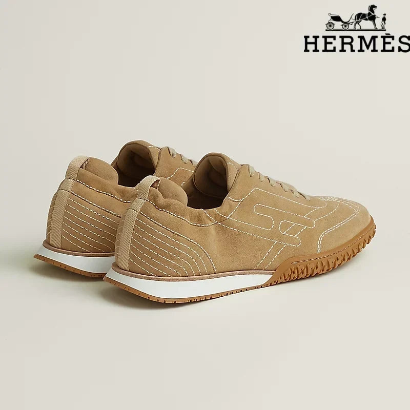 Herm¨¨s Khaki Suede H-Logo Sneakers