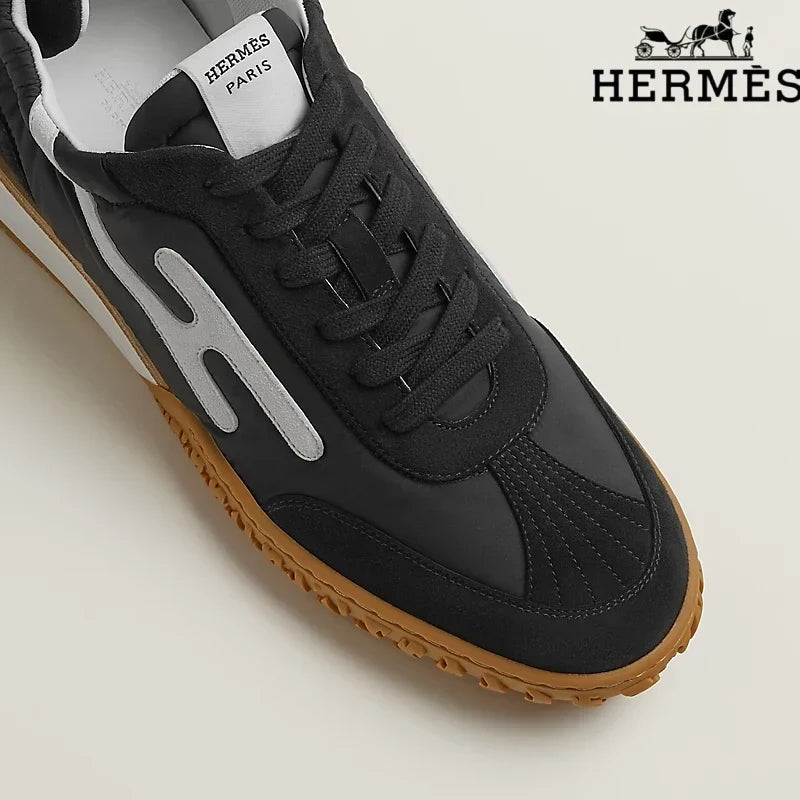 Herm¨¨s Black Nylon Sneakers with White H-Logo