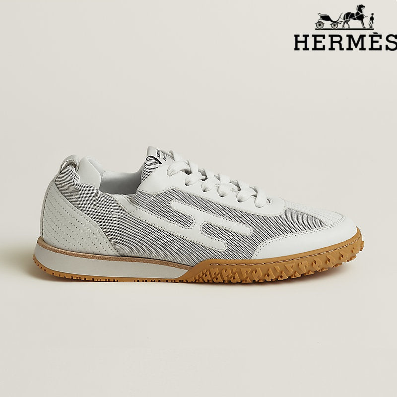 Herm¨¨s womens shoes men sneaker White Mesh and Leather H-Logo Sneakers