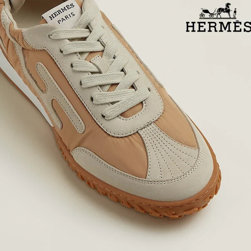 Herm¨¨s Tan and Beige Nylon and Suede Sneakers with H-Logo