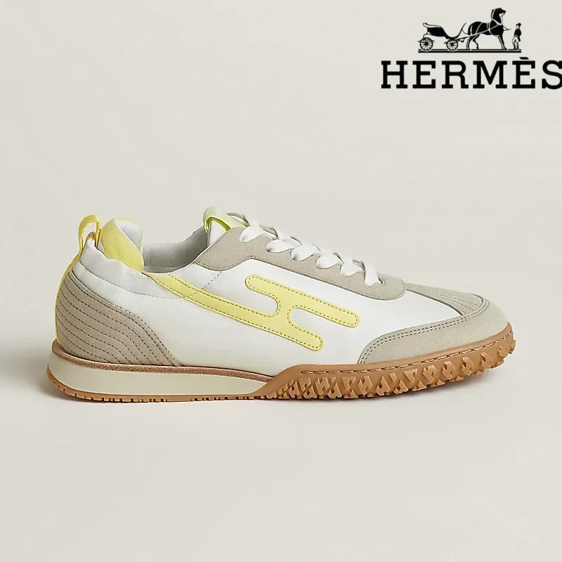 Herm¨¨s Jet Sneaker in White and Pale Yellow