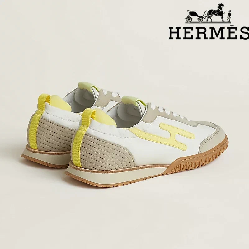 Herm¨¨s Jet Sneaker in White and Pale Yellow