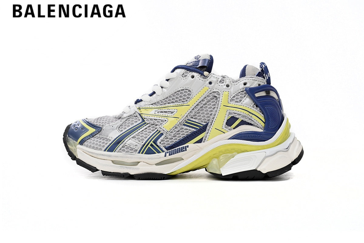 Balenciaga Runner men's shoes  women sneakers ¡ª White, Blue & Yellow