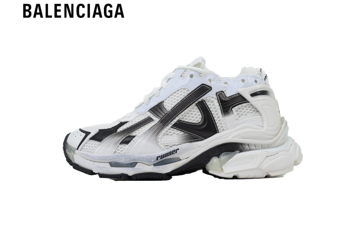 Balenciaga Runner men's shoes  women sneakers ¡ª White Mesh & Gradient Black Synthetic Overlays