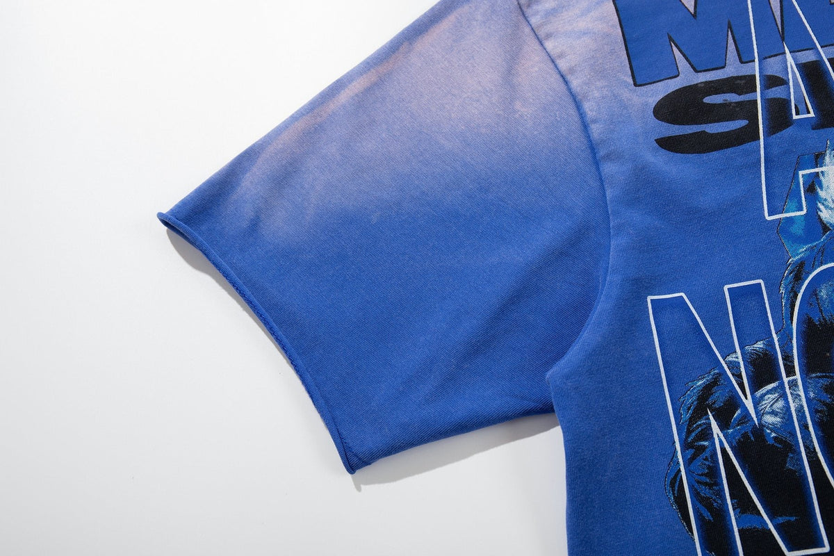 MAJESTIK Washed Blue Front & Back Graphic Short-Sleeve T-Shirt ¡ª detail