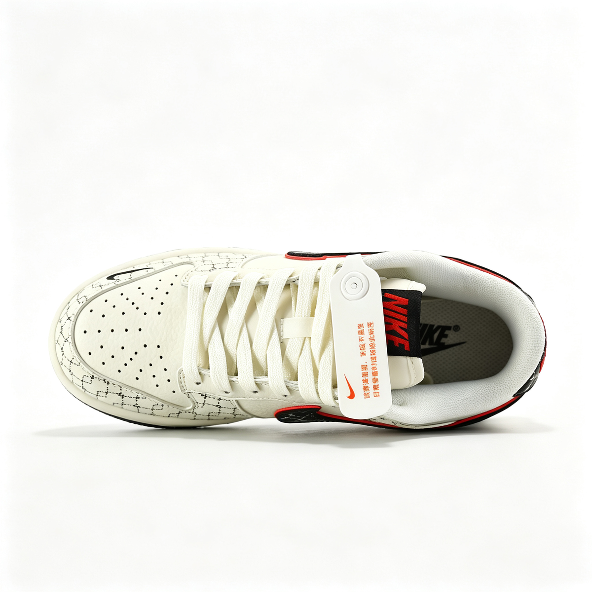 Nike Dunk Low Custom ¡ª Cream / Off-White / Black Monogram Print / Red Outline
