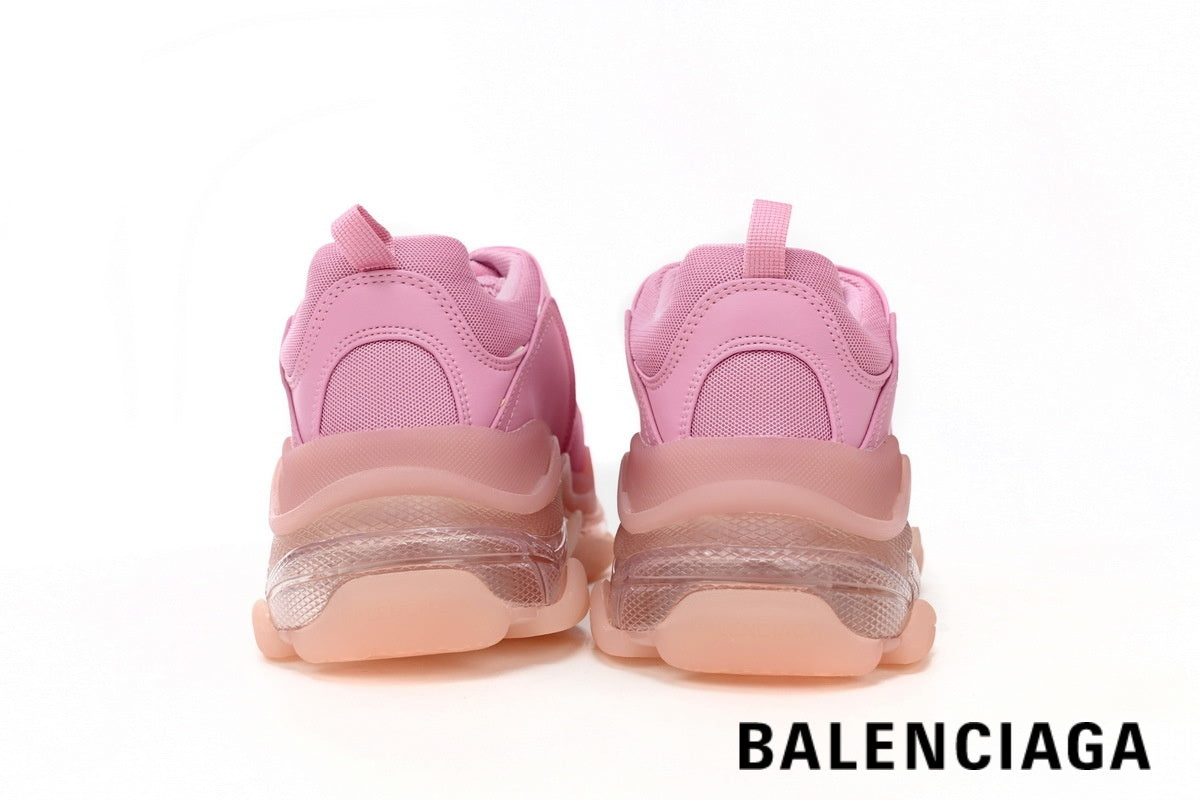 Balenciaga Triple S men's shoes  women sneakers ¨C Pink & Clear Sole
