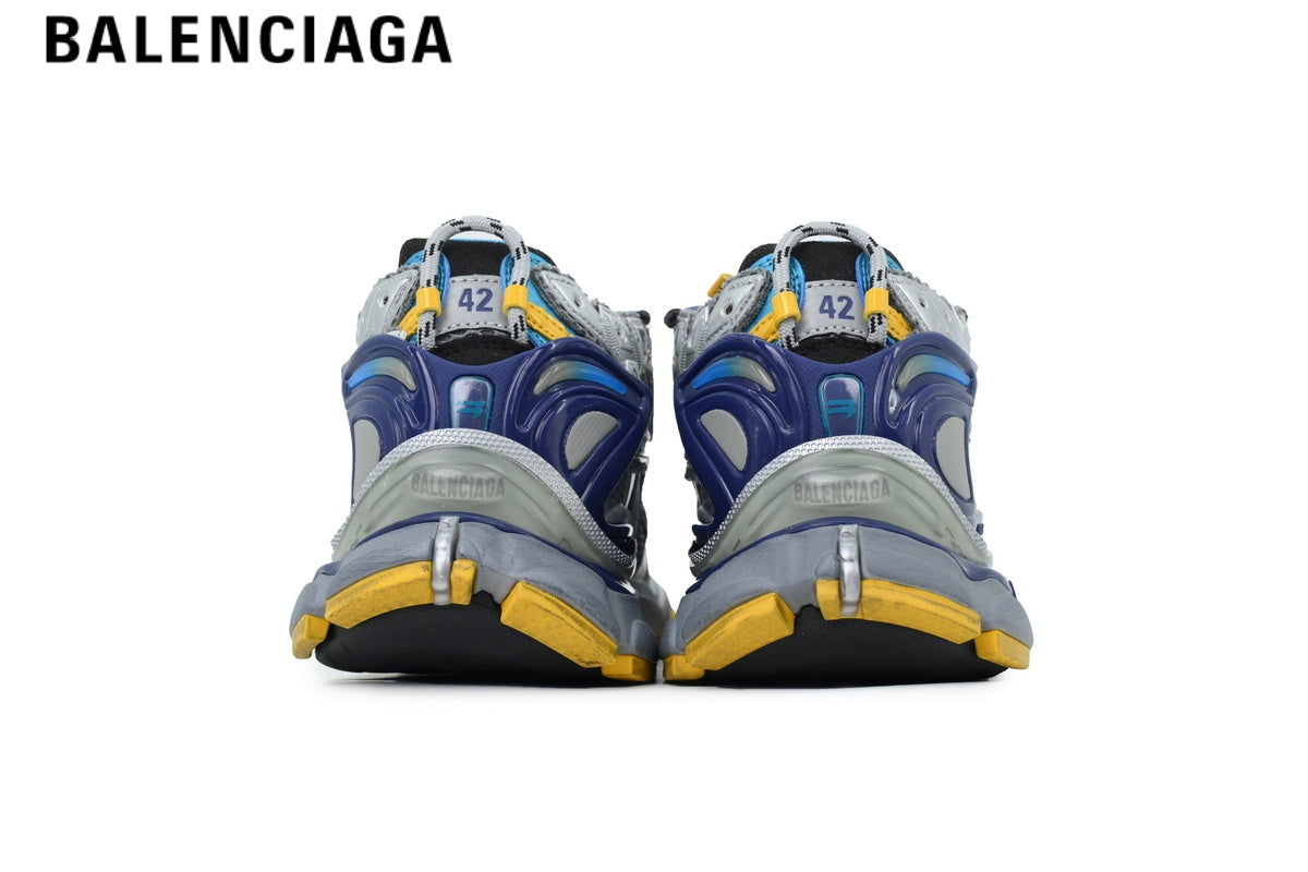 Balenciaga Runner Mid Sneaker ¡ª Silver Mesh, Blue & Yellow Synthetic Overlays