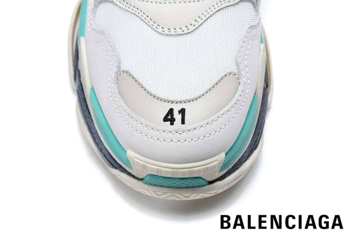 Balenciaga Triple S men's shoes  women sneakers ¨C White & Turquoise