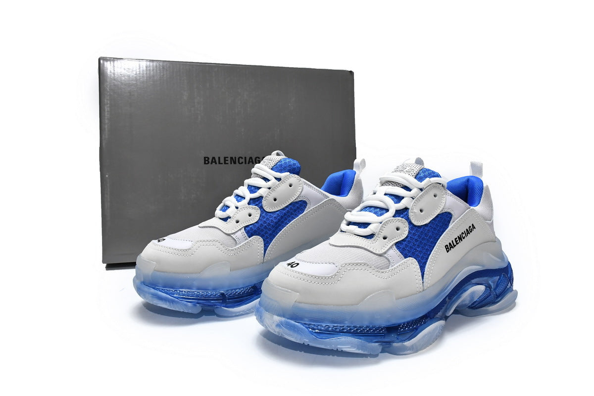 Balenciaga men's shoes Track Triple S Clear Sole Sneakers balenciaga runners  White and blue