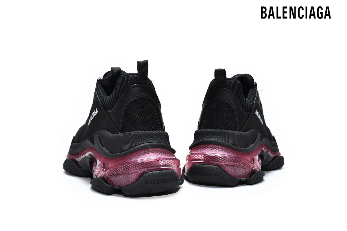 Balenciaga Triple S men's shoes  women sneakers Clear Sole Sneaker Black Burgundy