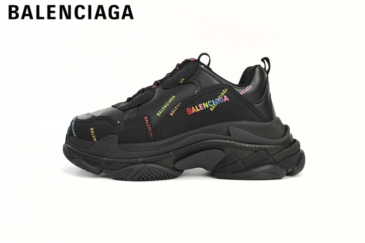 Balenciaga Triple S men's shoes  women sneakers ¡ª Black Multicolor Logo