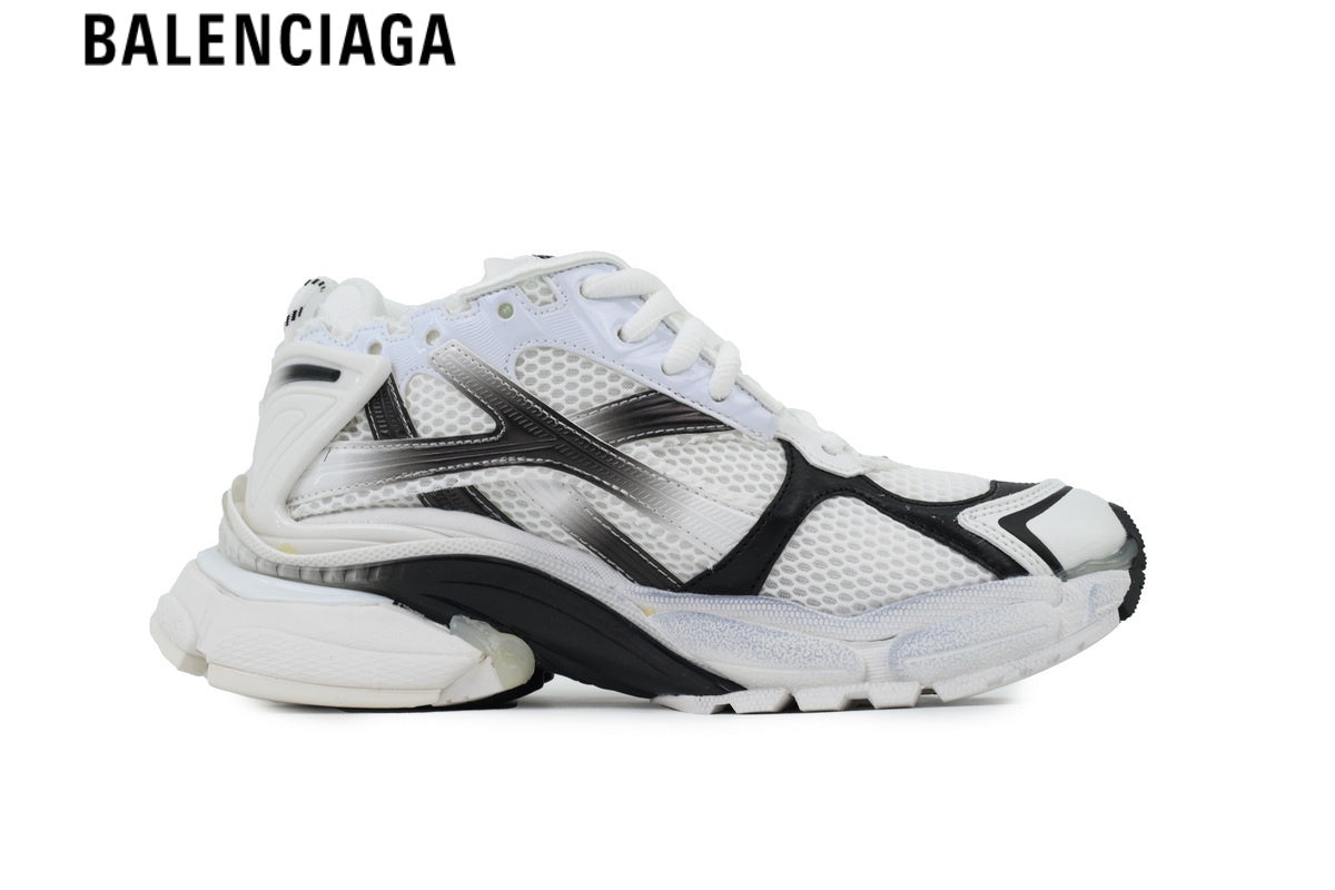 Balenciaga Runner men's shoes  women sneakers ¡ª White Mesh & Gradient Black Synthetic Overlays