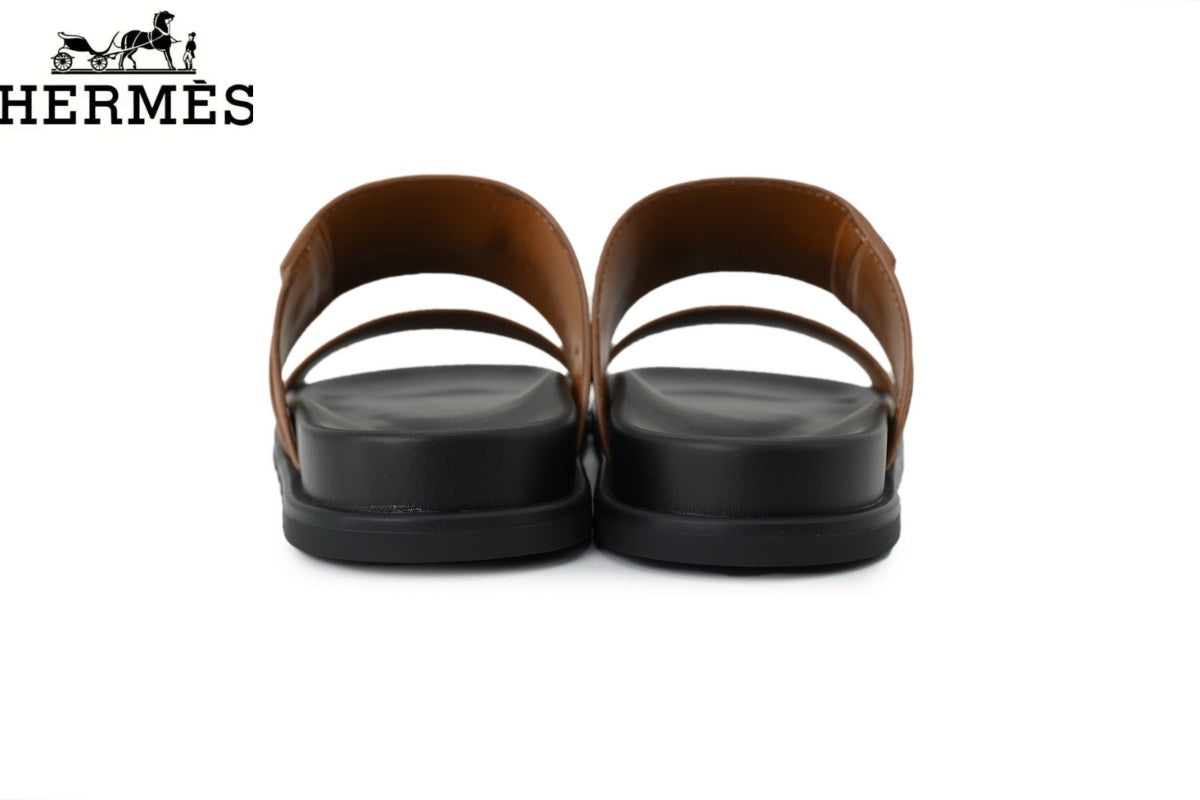 hermes womens shoes men sneaker  Loro Piana Brown Suede Cross Strap Slide Sandal