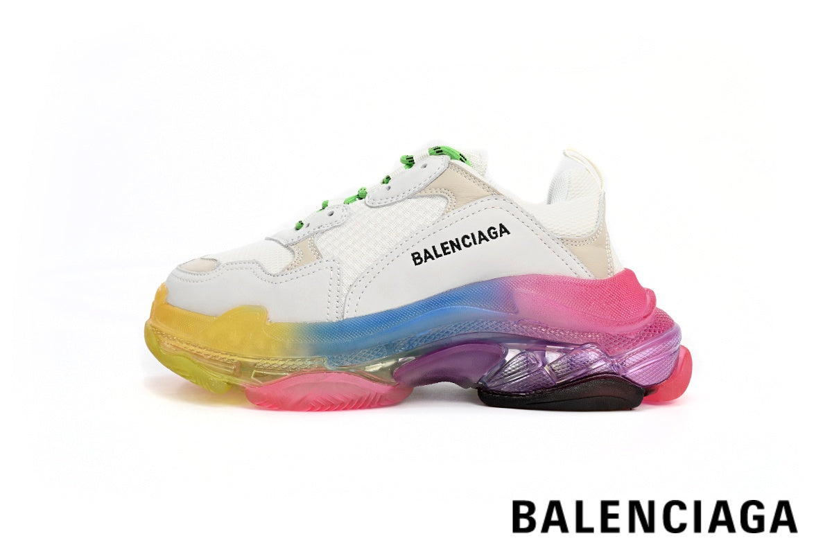 Balenciaga Triple S  men's shoes  women sneakers¨C White, Rainbow & Clear Sole