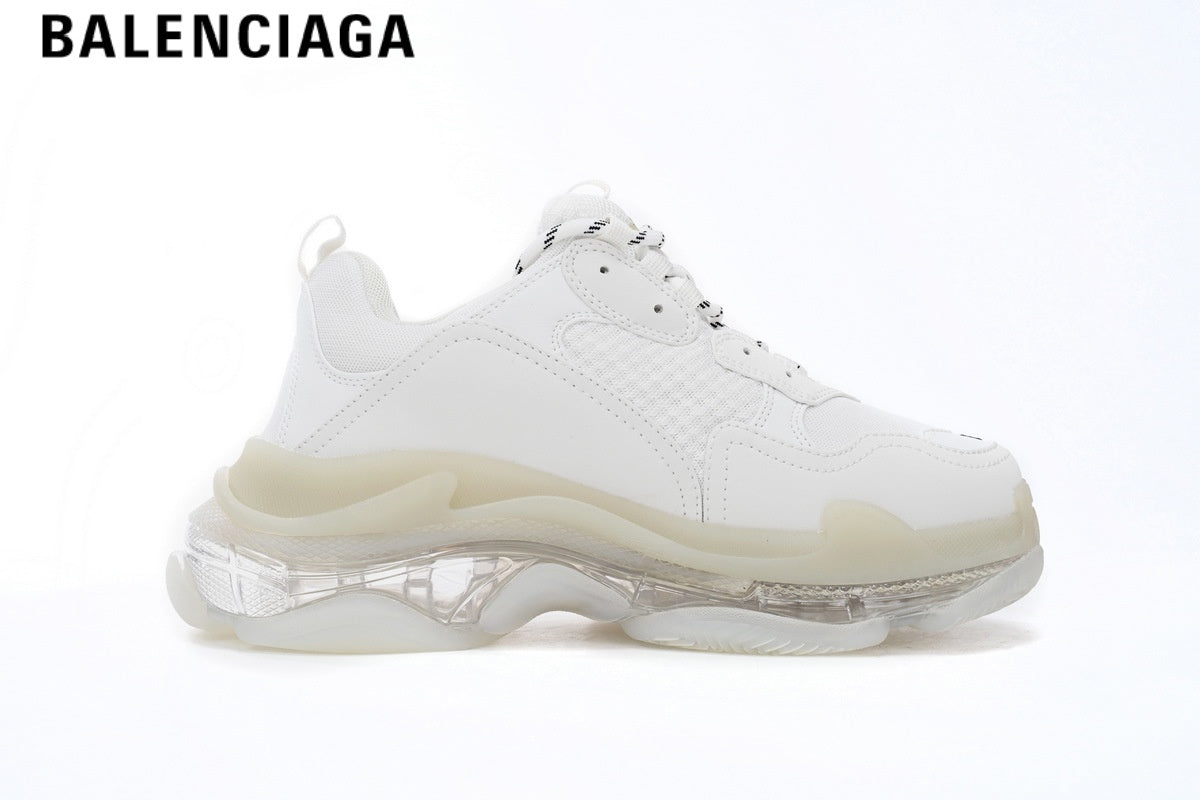Balenciaga Triple S men's shoes  women sneakers ¡ª White, Clear Sole
