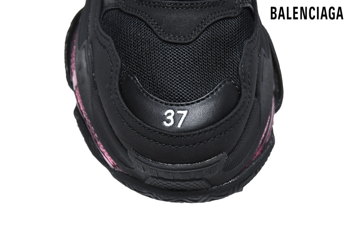 Balenciaga Triple S men's shoes  women sneakers Clear Sole Sneaker Black Burgundy