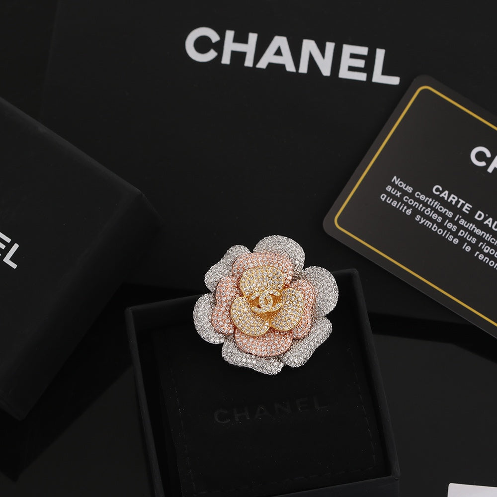 Chanel Camellia Pink Diamonds 18K Gold Brooch