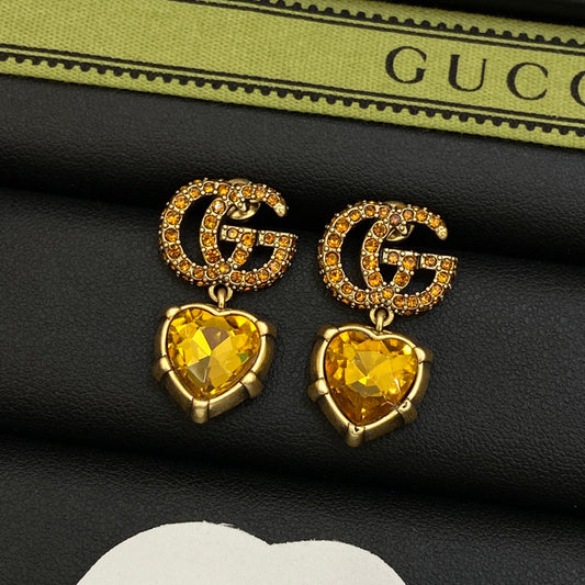 Gucci Double Yellow Crystal 18K Gold Earrings