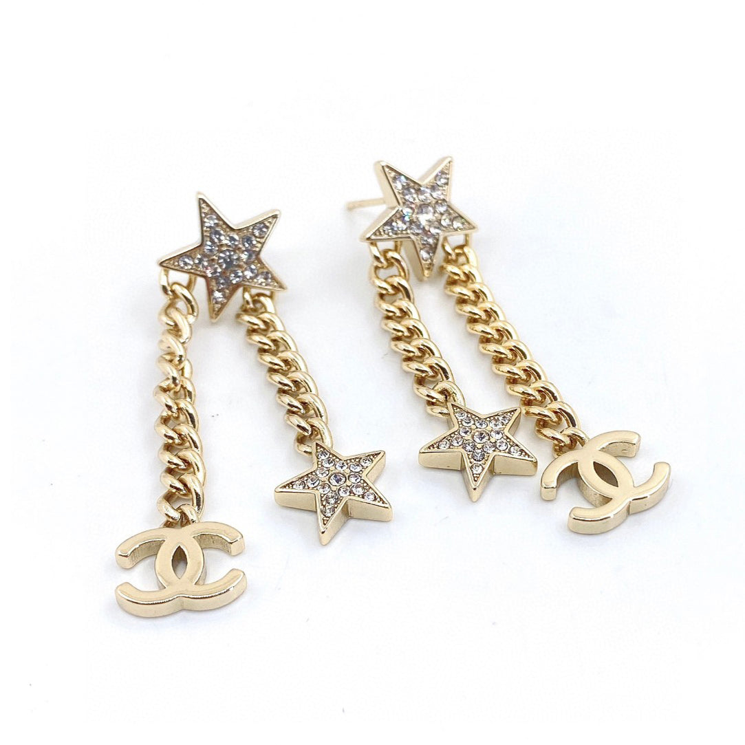 Chanel Star Diamonds Long 18K Gold Earrings