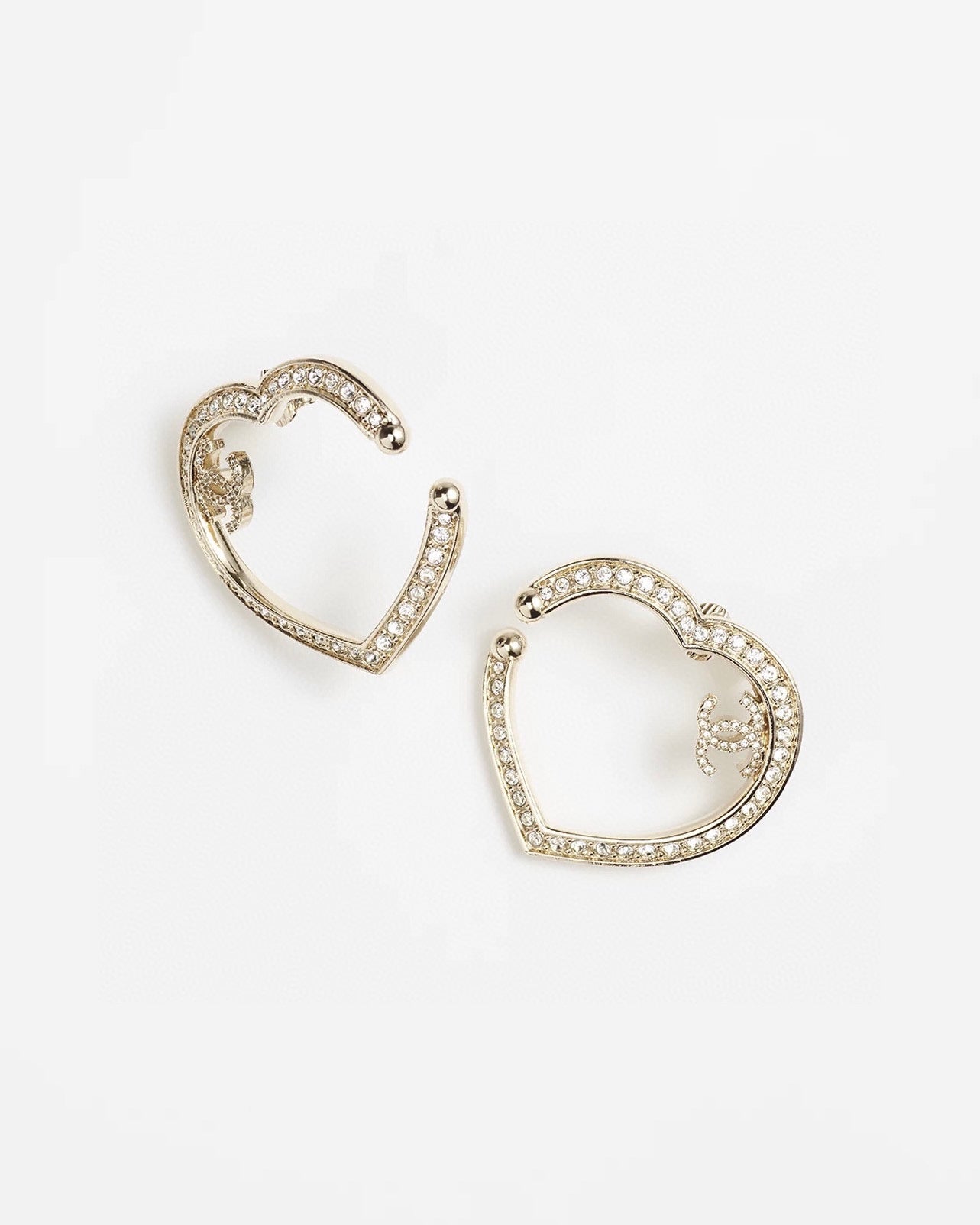 Chanel Diamond Heart 18K Gold Earrings